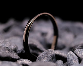 Polished Black Tungsten Wedding Band - 2mm Unisex Obsidian Tungsten Ring