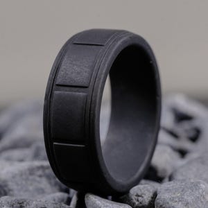 Black Silicone Wedding Band 8mm - Unisex Active Lifestyle Ring - Obsidian Matte Black