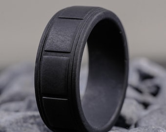 Zwarte siliconen trouwring 8 mm - Unisex Active Lifestyle-ring - Obsidiaan matzwart