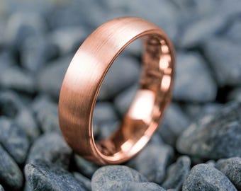 6mm Brushed Rose Gold Tungsten Wedding Band – Unisex Customizable Ring