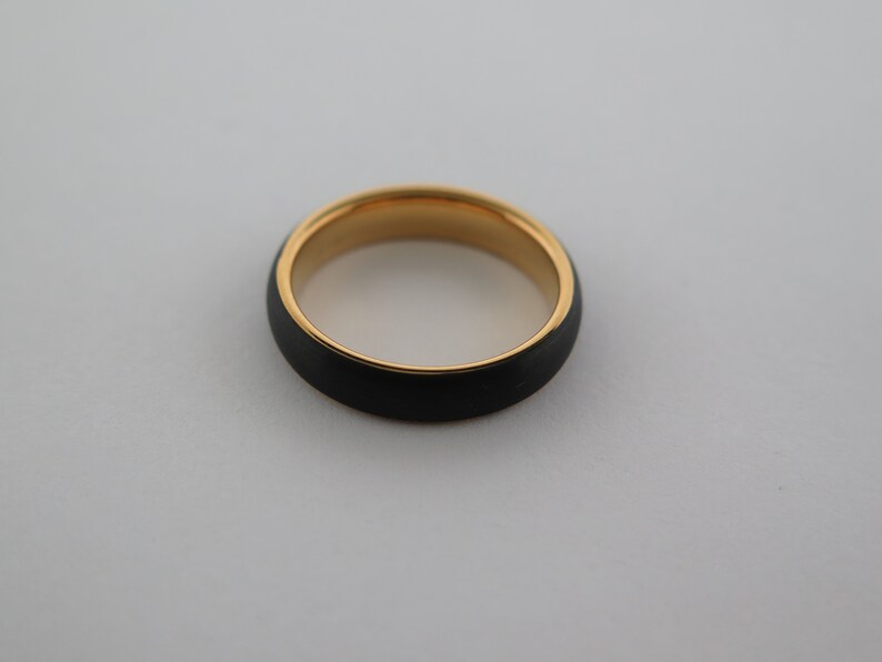 Womens Ring Brushed Black Tungsten Carbide Unisex Band With Yellow Gold* Interior Mens Ring Carbide 4mm Tungsten Ring Wedding Band