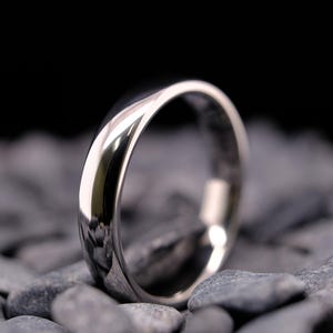 Polished Silver Tungsten Ring - 4mm His and Hers Wedding Bands - Anniversary Gift - Promise Ring - White Gold Finish