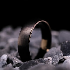 Black Brushed Tungsten Wedding Band- 6mm Unisex Obsidian Ring