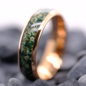 Rose Gold Moss Agate Tungsten Band - His and Hers Tungsten Wedding Ring - Anniversary Gift - Engagement Ring - 6mm Promise Ring