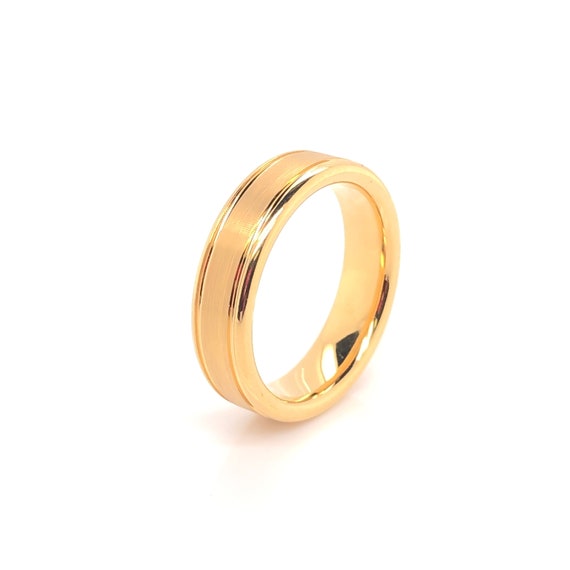 6mm Tungsten Ring BRUSHED Yellow Gold Unisex Band With High - Etsy