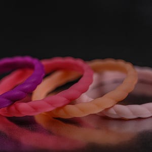 2mm Silicone Band Set - Pink and Purple Braided Bands 4 Pack - Unisex Active Lifestyle Rings