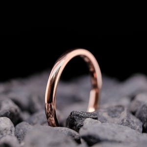 2mm Polished Rose Gold Tungsten Wedding Band - Unisex, Durable Ring