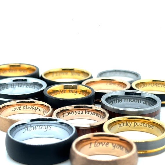 Hammered Unisex Tungsten Ring Mocha Brown With Rose Gold Stripe