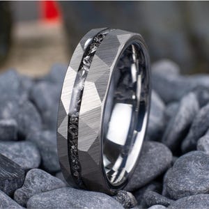 Gunmetal Hammered Meteorite Tungsten Carbide Band – His and Hers 6mm Wedding, Engagement, or Anniversary Ring