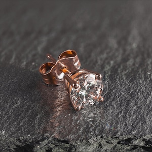 14K Rose Gold Diamond Stud Earring -Solid Gold, VVS Round Cut 0.50ct Lab Grown 5mm - Anniversary Gift for Her - Solitaire Push-Back Design