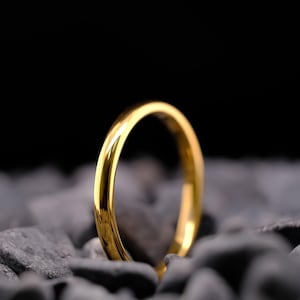 2mm Polished Gold Tungsten Wedding Band - Men&#39;s and Women&#39;s Tungsten Ring - Anniversary Gift