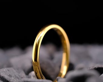 2mm Polished Gold Tungsten Wedding Band - Men's and Women's Tungsten Ring - Anniversary Gift