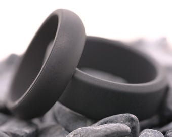His and Hers Black Silicone Wedding Band Set - 8mm and 6mm Unisex Active Lifestyle Ring