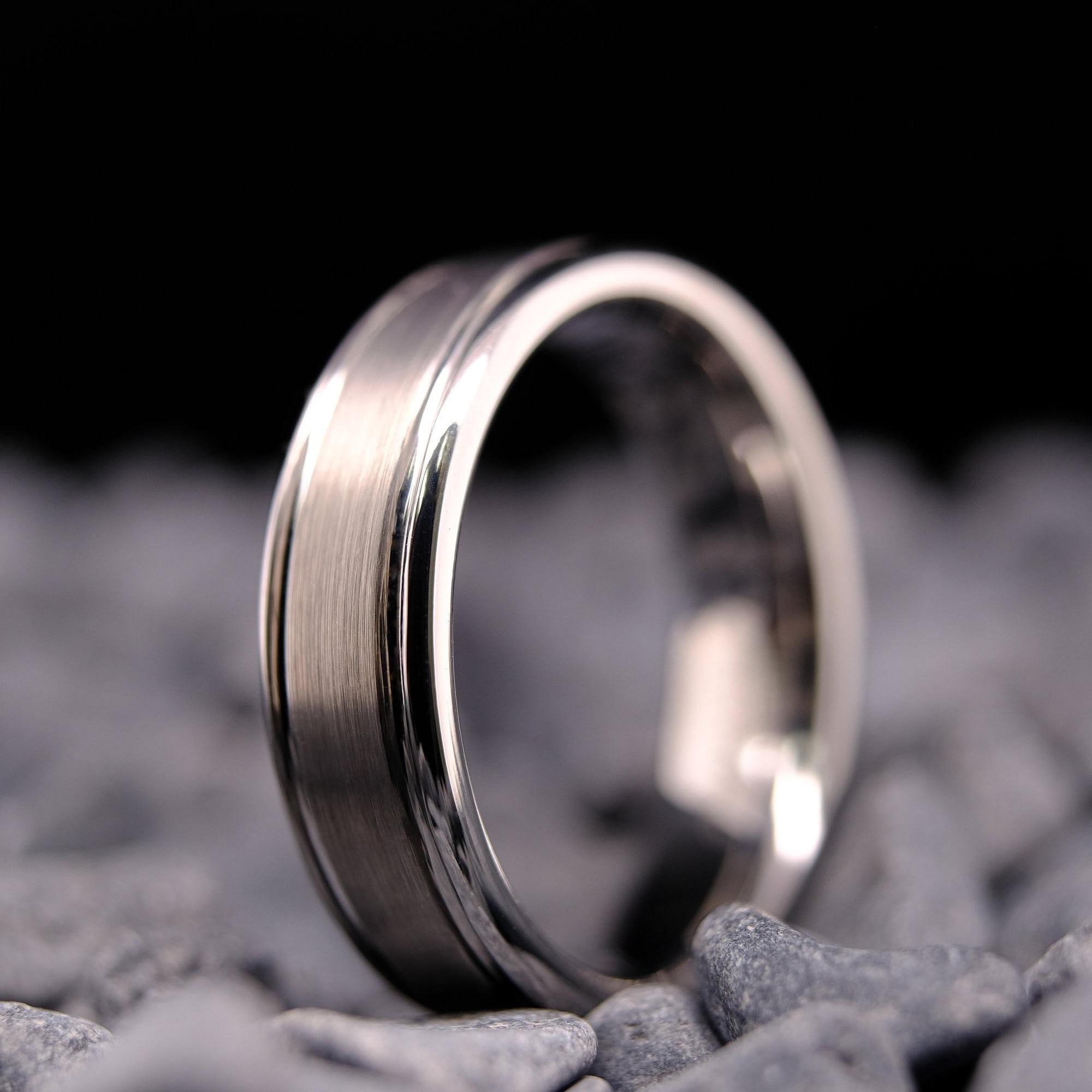 Brushed Silver Tungsten Wedding Band - 6mm Men's Ring with Polished Side Walls - Custom Engraved Ring
