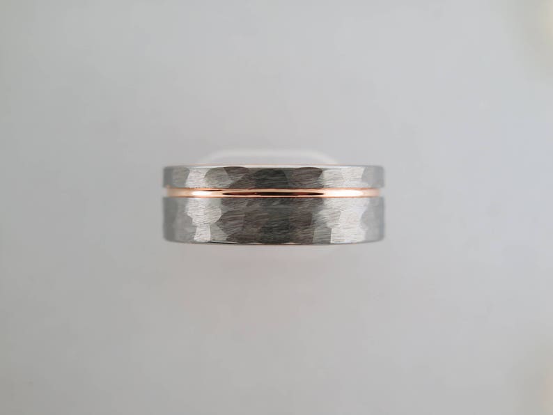 Womens Ring Rose Gold* Striped Ring Hammered Brushed Tungsten Carbide Unisex Band Mens Ring Wedding Band 8mm Tungsten Brushed Ring