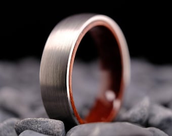 Silver Tungsten Ring with KOA Wood Interior - Brushed Finish - 6mm Men's Wedding Band - Nature Wedding Ring - Anniversary Gift