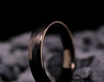 Black Hammered Tungsten Ring - 4mm Unisex Wedding Band -  Anniversary Ring - Obsidian Black