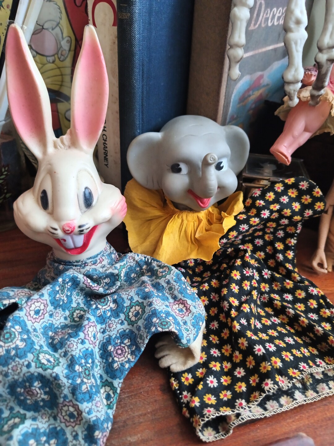 Puppet Show Rabbit Elephant Vintage Rabbit and Elephant Hand Puppets - Etsy