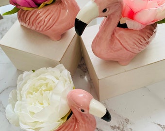 Ceramic Pink Flamingo Planter; Succulent Planter; Beach/Nautical Decor; Unique Planter;  Indoor/outdoor planter; Small Planter