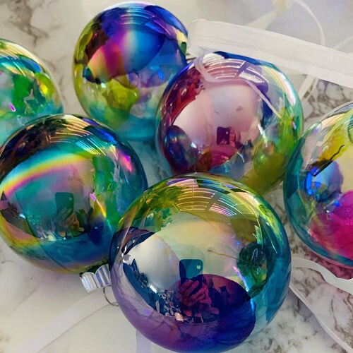 Six Unbreakable Reverse Painted Holiday Tree Ornaments Etsy