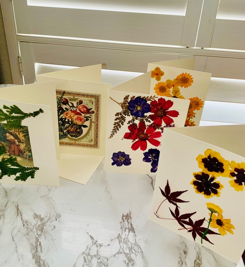 Five Pressed Flower Note Cards, Oneofakind Notes, Blank Note Cards