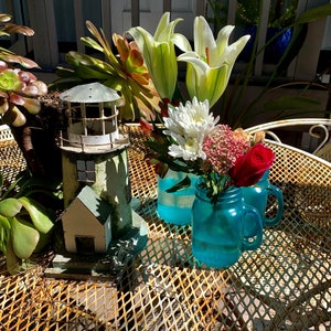 Sea Glass Painted Mason Jar Mugs: Small Vases, Candle Jars - Set of Three
