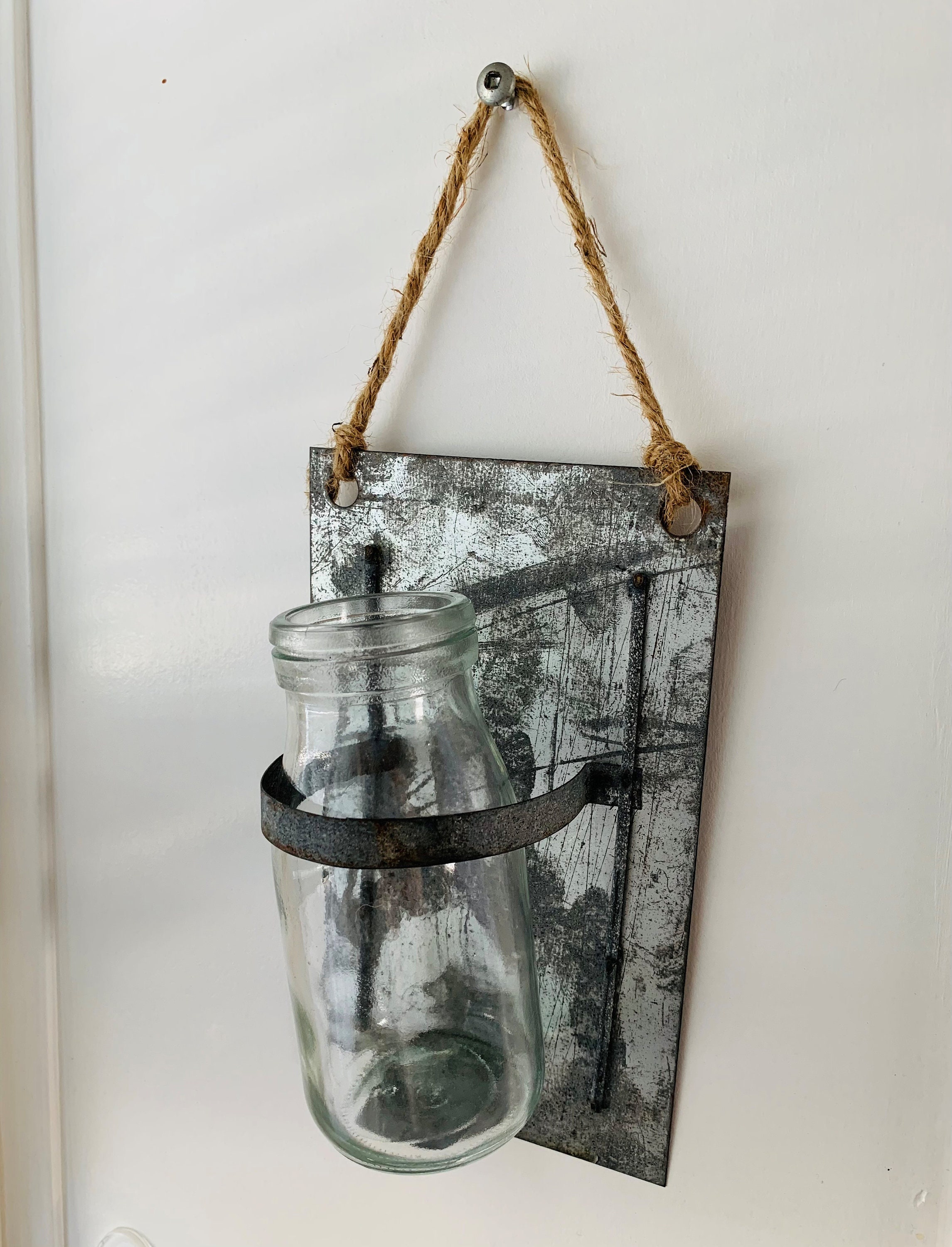 Tin Wall Vase Farmhouse Wall Sconce Rustic Wall Vase Tin Wall Hanging