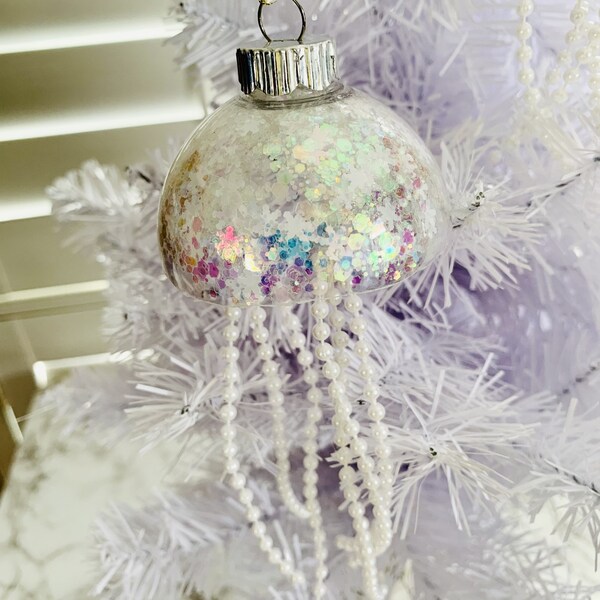Nautical Pearl Jellyfish Ornament, Ocean Ornaments, Christmas Ornaments, Nautical Holiday Ornaments