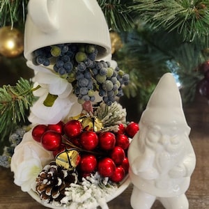 Holiday Centerpiece; Kitchen Holiday Decor; Porcelain Floral Display