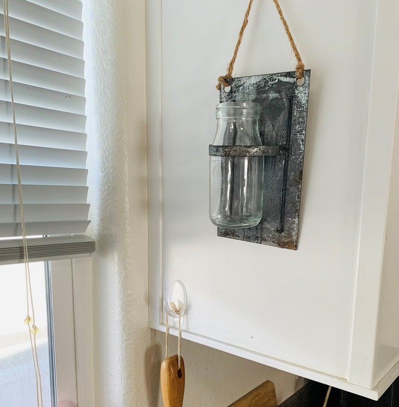 Tin Wall Vase Farmhouse Wall Sconce Rustic Wall Vase Tin Wall Hanging