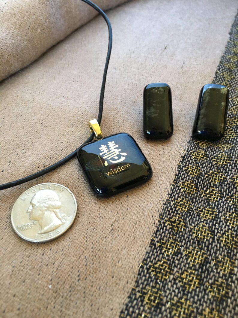 Black Wisdom Pendant Set with Gold Butterfly