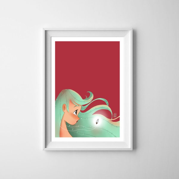 Stampa illustrazione Cheveux verts | Format A4 | art mural
