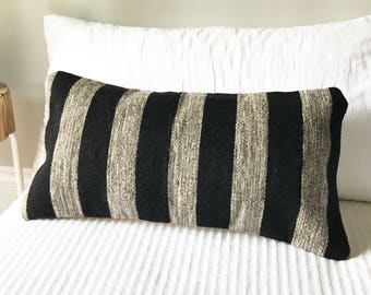 Wool Lumbar Pillow Cover, Boho Pillow, Southwest Pillow, Mexican Pillow, Striped Pillow, Kilim Pillow, Bohemian Pillow, Lumbar Pillow,