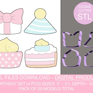 Digital Download Birthday Cookie Cutter Set, Stl files, 3D models for printing