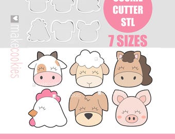 Farm Animals Cookie Cutter Set STL files for 3D printing DIY cutters 3D models - Digital Download