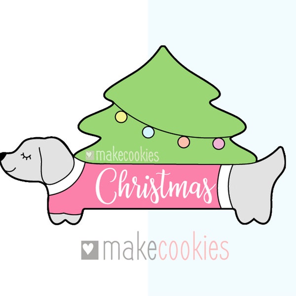 Dog With Christmas Tree Cookie Cutter, Teckel Cookie cutter, Christmas Cookie Cutters