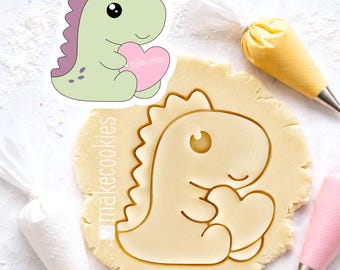 Dino with Heart Cookie Cutter with imprint: Baking, Fondant & Clay gifts