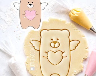 Bear with Heart Cookie Cutter for baking, fondant and clay: Valentine's Day Stamp