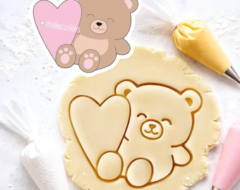 Teddy Bear Heart Cookie Cutter: Stamp for baking, fondant and clay