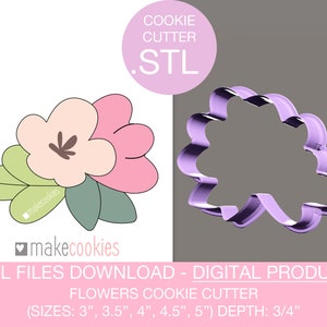 Flowers Cookie Cutter 3D Model: Multi-Size STL File (Digital Download)