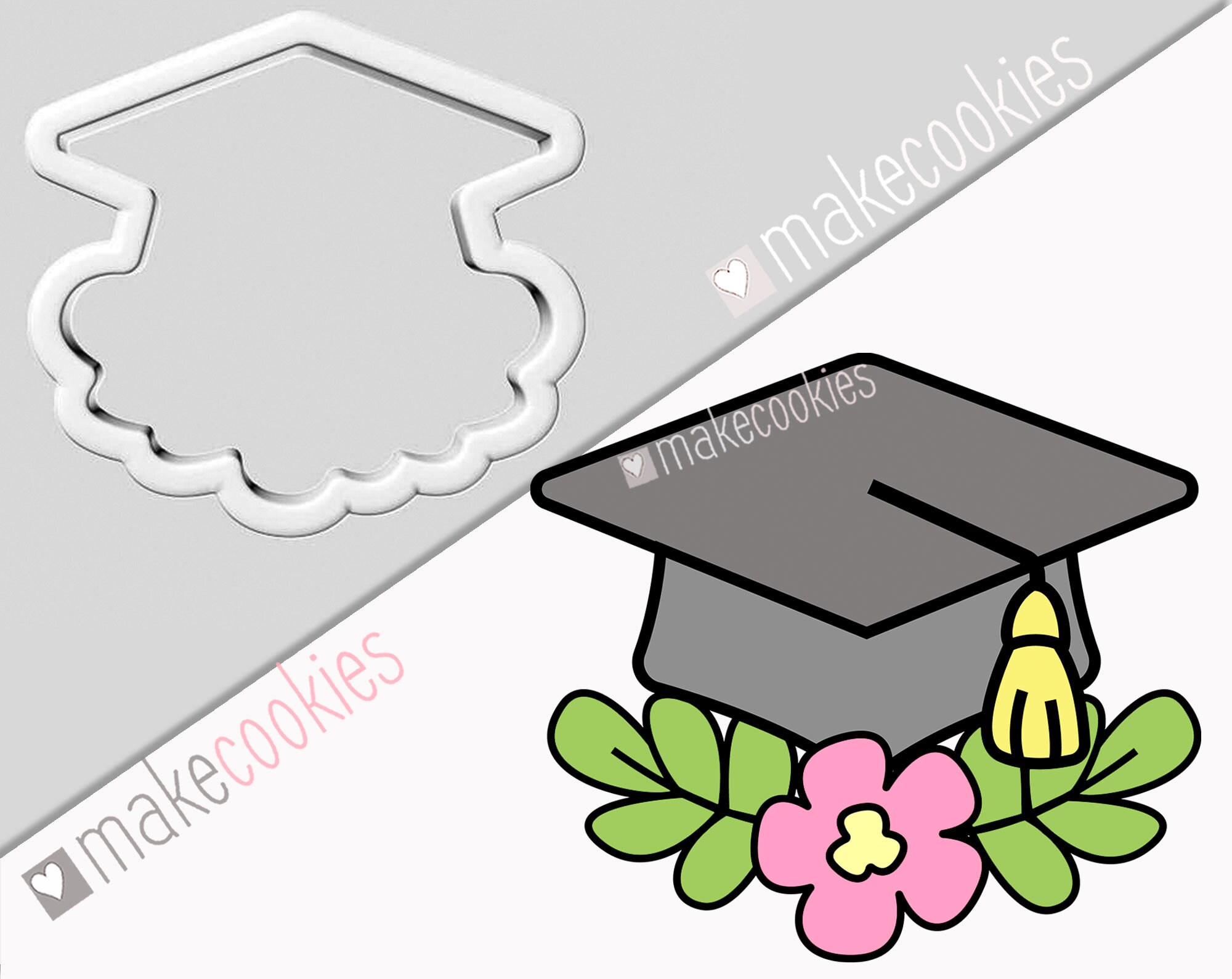Floral Graduation Cap Cookie Cutter Graduation Cookie Etsy