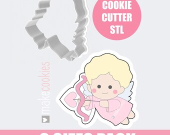 Cupid with arrow Angel Outline Cookie Cutter STL - 9 Sizes Pack - Digital Download for 3D printing