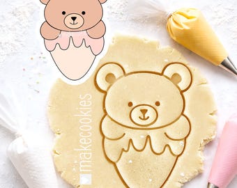 Teddy Bear in Ice Cream Cone Cookie Cutter for baking, fondant and clay