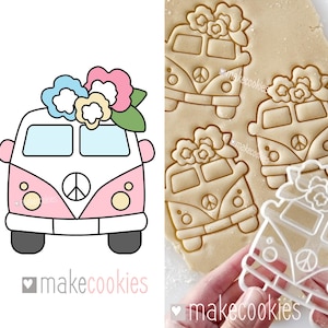 Floral Van Cookie Cutter Groovy Hippie Themed Cookie Stamp Fondant Cutter Clay Cookie cutters for birthday cookies and party treats