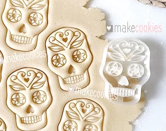 Sugar Skull Cookie Cutter: Dia de los Muertos Imprint for halloween treats, fondant and clay ornaments