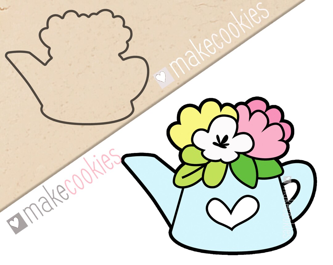 Watering Can Cookie Cutter 2 Flowers Cookie Cutters Wedding Etsy