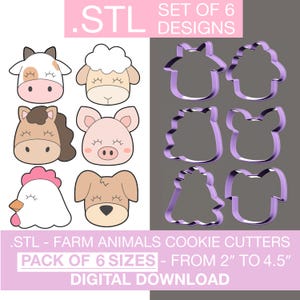 Digitaler Download Bauernhof Tiere Cookie Cutter Set STL Dateien für den 3D-Druck DIY Ausstechformen 3D Modelle