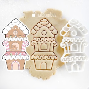 Gingerbread House Cookie Cutter with Imprint: Christmas Cookie Stamp