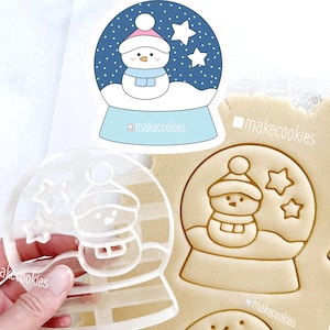Snow Globe with Snowman Cookie Cutter, Christmas cutter with imprint, Cookie stamp