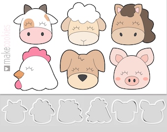 Farm Animal Cookie Cutter, Farm Cookie Cutter, Cow, Horse, Sheep, Dog, Pig, Chicken, Fondant Cutters